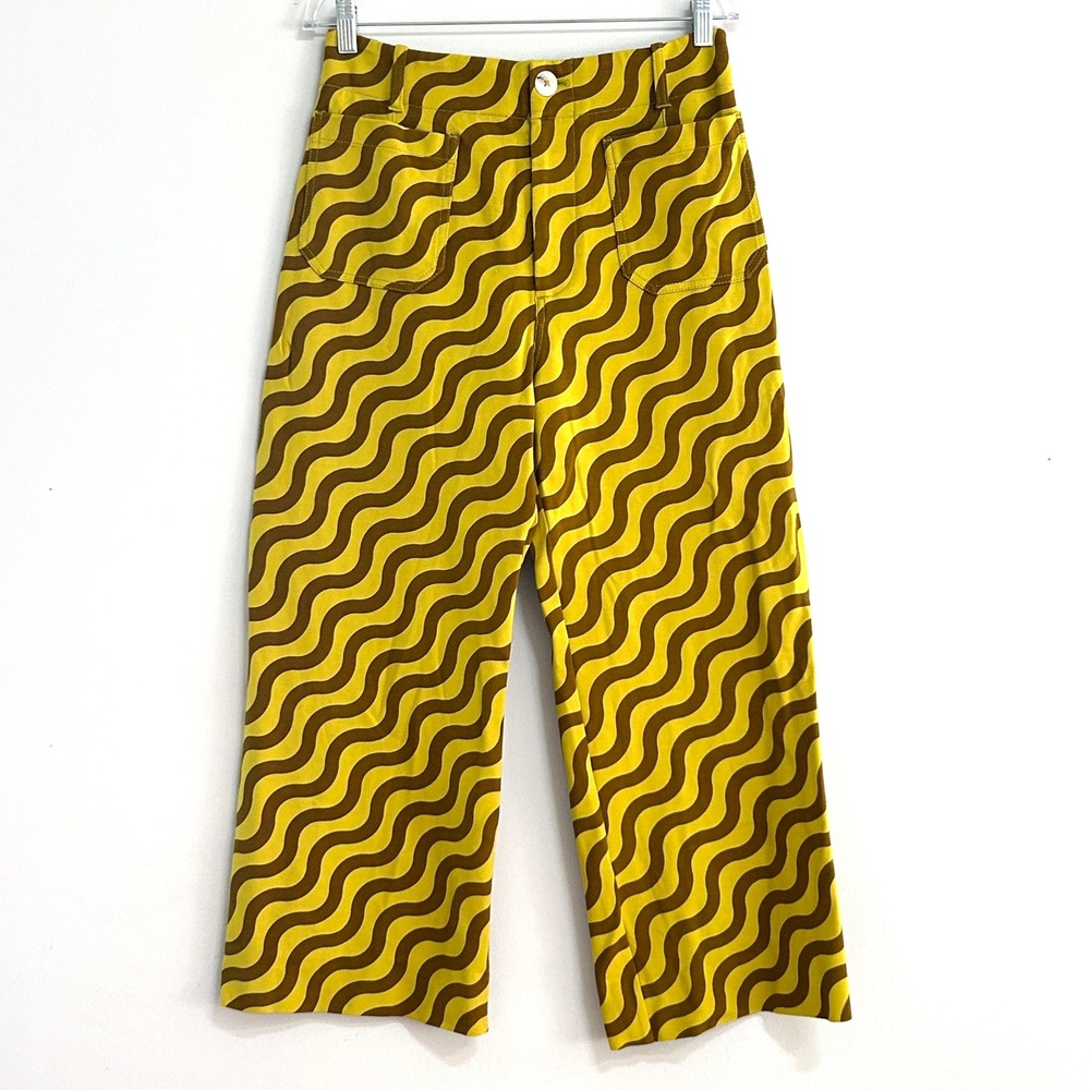 Anthropologie Maeve Colette Pants 29 Wave Print High Rise Wide Leg Crop - Picture 2 of 11